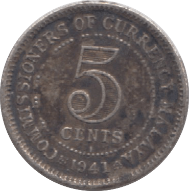 1941 MALAYA SILVER 5 CENTS - WORLD SILVER COINS - Cambridgeshire Coins