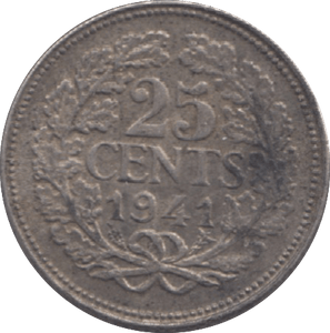 1941 NETHERLANDS 25 CENTS - WORLD COINS - Cambridgeshire Coins