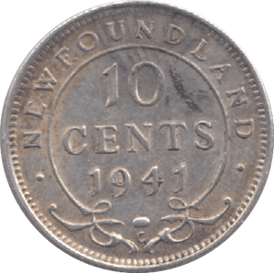 1941 NEWFOUNDLAND SILVER 10 CENTS - WORLD SILVER COINS - Cambridgeshire Coins