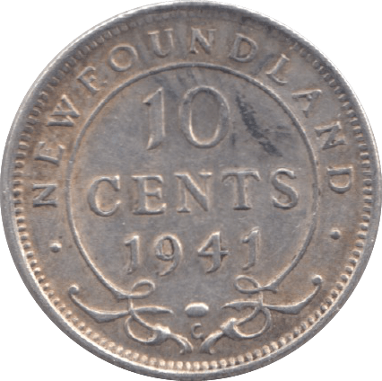 1941 NEWFOUNDLAND SILVER 10 CENTS - WORLD SILVER COINS - Cambridgeshire Coins