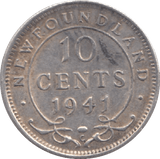 1941 NEWFOUNDLAND SILVER 10 CENTS - WORLD SILVER COINS - Cambridgeshire Coins