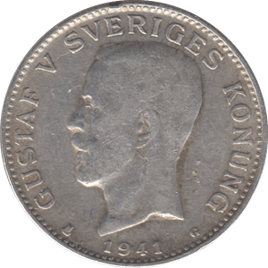 1941 SILVER 1 KRONA SWEDEN - SILVER WORLD COINS - Cambridgeshire Coins
