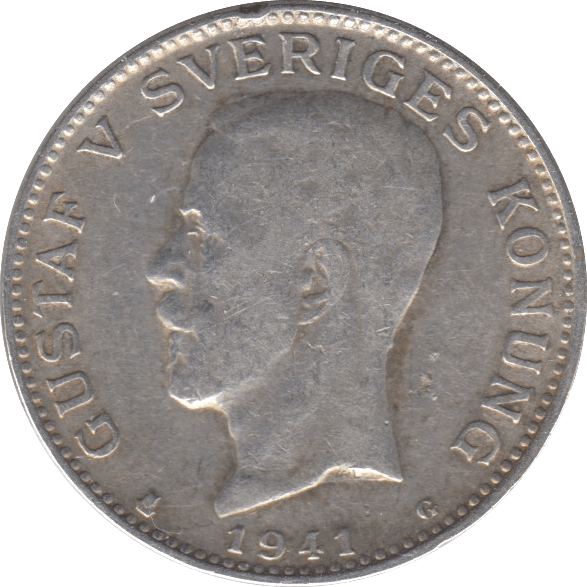 1941 SILVER 1 KRONA SWEDEN - SILVER WORLD COINS - Cambridgeshire Coins