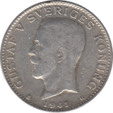 1941 SILVER 1 KRONA SWEDEN - SILVER WORLD COINS - Cambridgeshire Coins