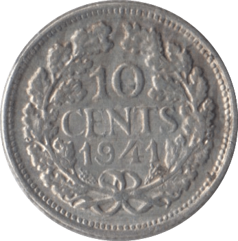 1941 SILVER 10 CENTS NETHERLANDS - SILVER WORLD COINS - Cambridgeshire Coins