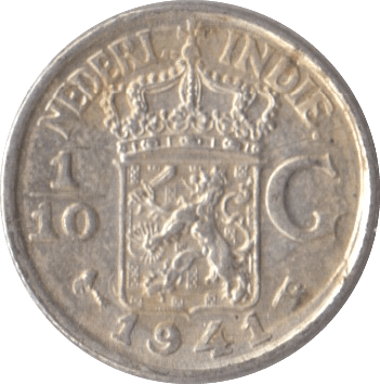1941 SILVER 1/10 GULDEN NETHERLANDS - SILVER WORLD COINS - Cambridgeshire Coins