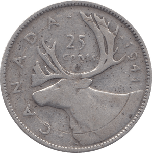 1941 SILVER 25 CENTS CANADA - SILVER WORLD COINS - Cambridgeshire Coins