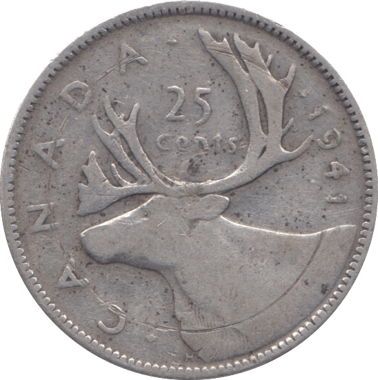 1941 SILVER 25 CENTS CANADA - SILVER WORLD COINS - Cambridgeshire Coins