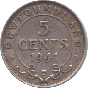 1941 SILVER 5 CENTS NEW FOUNDLAND - SILVER WORLD COINS - Cambridgeshire Coins