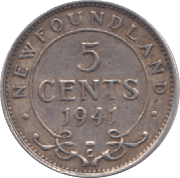1941 SILVER 5 CENTS NEW FOUNDLAND - SILVER WORLD COINS - Cambridgeshire Coins