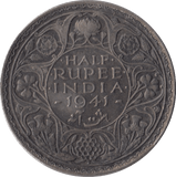 1941 SILVER HALF RUPEE INDIA - SILVER WORLD COINS - Cambridgeshire Coins