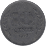 1942 10 CENTS ZINC NAZI OCCUPATION NETHERLANDS - WORLD COINS - Cambridgeshire Coins