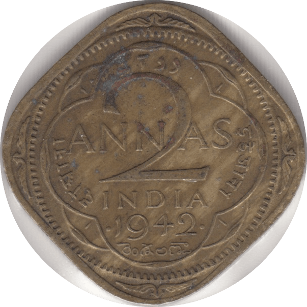 1942 2 ANNAS INDIA - WORLD COINS - Cambridgeshire Coins