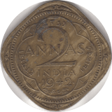 1942 2 ANNAS INDIA - WORLD COINS - Cambridgeshire Coins