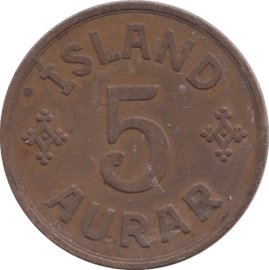 1942 5 AURA ICELAND - WORLD COINS - Cambridgeshire Coins