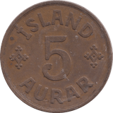 1942 5 AURA ICELAND - WORLD COINS - Cambridgeshire Coins