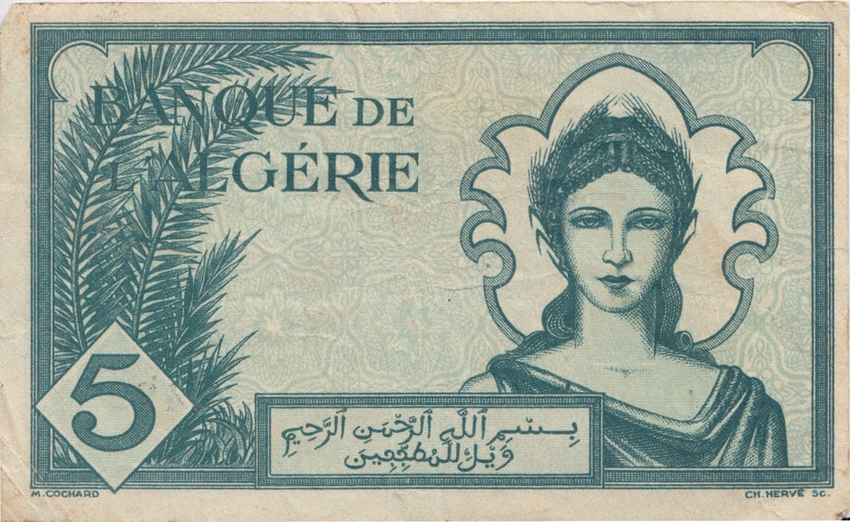 1942 5 FRANCS BANKNOTE ALGERIA REF 541 - World Banknotes - Cambridgeshire Coins