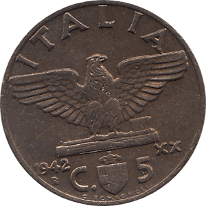1942 5 LIRE ITALY - WORLD COINS - Cambridgeshire Coins