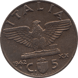 1942 5 LIRE ITALY - WORLD COINS - Cambridgeshire Coins