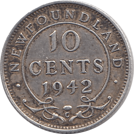 1942 .925 SILVER 10 CENTS GEORGE VI NEWFOUNDLAND REF H59 - SILVER WORLD COINS - Cambridgeshire Coins