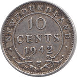 1942 .925 SILVER 10 CENTS GEORGE VI NEWFOUNDLAND REF H59 - SILVER WORLD COINS - Cambridgeshire Coins