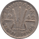 1942 AUSTRALIA SILVER THREEPENCE - SILVER WORLD COINS - Cambridgeshire Coins