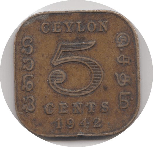 1942 CEYLON 5 CENTS - WORLD COINS - Cambridgeshire Coins