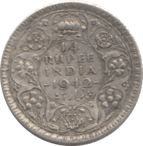 1942 INDIA SILVER 1/4 RUPEE - SILVER WORLD COINS - Cambridgeshire Coins