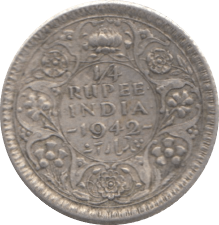 1942 INDIA SILVER 1/4 RUPEE - SILVER WORLD COINS - Cambridgeshire Coins