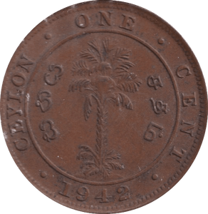 1942 ONE CENT CEYLON - WORLD COINS - Cambridgeshire Coins