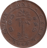 1942 ONE CENT CEYLON - WORLD COINS - Cambridgeshire Coins