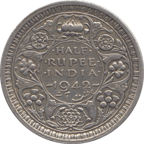 1942 SILVER 1/2 RUPEE INDIA - SILVER WORLD COINS - Cambridgeshire Coins