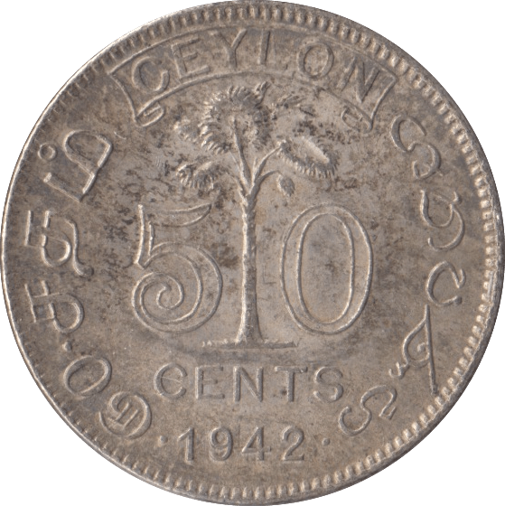 1942 SILVER 50 CENTS CEYLON - SILVER WORLD COINS - Cambridgeshire Coins