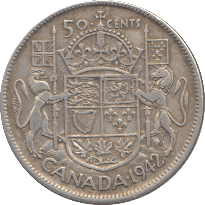 1942 SILVER FIFTY CENTS CANADA - SILVER WORLD COINS - Cambridgeshire Coins