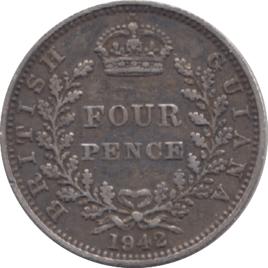 1942 SILVER FOURPENCE BRITISH GUIANA ( GVF ) - Fourpence - Cambridgeshire Coins