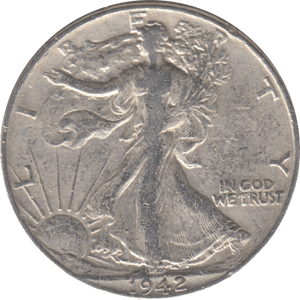 1942 SILVER HALF DOLLAR USA A - WORLD SILVER COINS - Cambridgeshire Coins