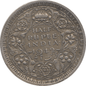 1942 SILVER HALF RUPEE INDIA - SILVER WORLD COINS - Cambridgeshire Coins