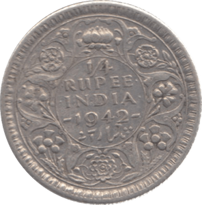 1942 SILVER INDIA 1/4 RUPEE - WORLD SILVER COINS - Cambridgeshire Coins