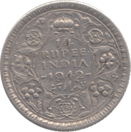 1942 SILVER INDIA 1/4 RUPEE - WORLD SILVER COINS - Cambridgeshire Coins