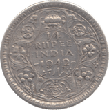 1942 SILVER INDIA 1/4 RUPEE - WORLD SILVER COINS - Cambridgeshire Coins