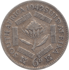 1942 SOUTH AFRICA SILVER SIXPENCE - SILVER WORLD COINS - Cambridgeshire Coins