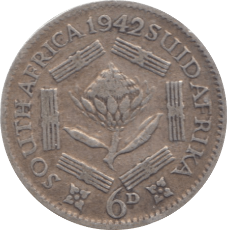 1942 SOUTH AFRICA SILVER SIXPENCE - SILVER WORLD COINS - Cambridgeshire Coins