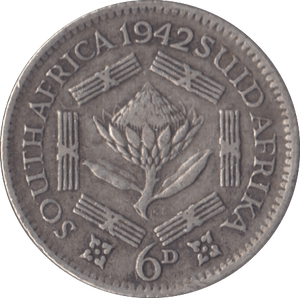 1942 SOUTH AFRICA SILVER SIXPENCE - SILVER WORLD COINS - Cambridgeshire Coins