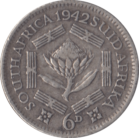 1942 SOUTH AFRICA SILVER SIXPENCE - SILVER WORLD COINS - Cambridgeshire Coins