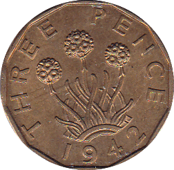 1942 THREEPENCE ( UNC ) BRASS - Threepence - Cambridgeshire Coins