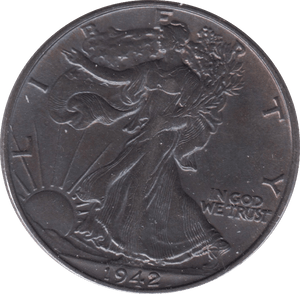 1942 TONED SILVER HALF DOLLAR USA - SILVER WORLD COINS - Cambridgeshire Coins