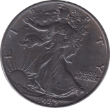 1942 TONED SILVER HALF DOLLAR USA - SILVER WORLD COINS - Cambridgeshire Coins