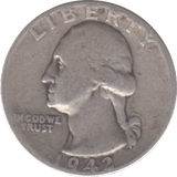 1942 USA SILVER 1/4 DOLLAR - SILVER WORLD COINS - Cambridgeshire Coins