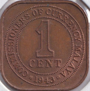1943 1 CENT MALAYA - WORLD COINS - Cambridgeshire Coins