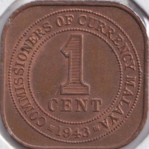 1943 1 CENT MALAYA - WORLD COINS - Cambridgeshire Coins